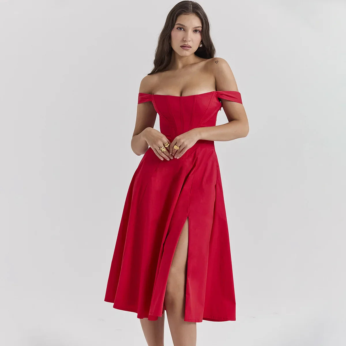 Vestido Midi Estruturado com Fenda Lateral - Lia